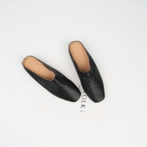 Women's Leather Open-Toe Mules - Casual Flat Low-Heeled Slippers for Summer Vacation, Trendy and Comfortable
