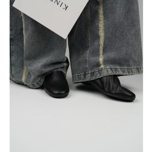 Women's Leather Open-Toe Mules - Casual Flat Low-Heeled Slippers for Summer Vacation, Trendy and Comfortable