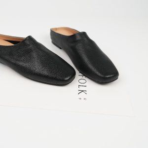 Women's Leather Open-Toe Mules - Casual Flat Low-Heeled Slippers for Summer Vacation, Trendy and Comfortable