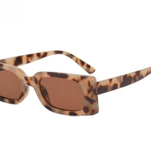 Women's Leopard Print Rectangular Sunglasses for Small Faces - Retro 2024 Style, High-End European American Fashion