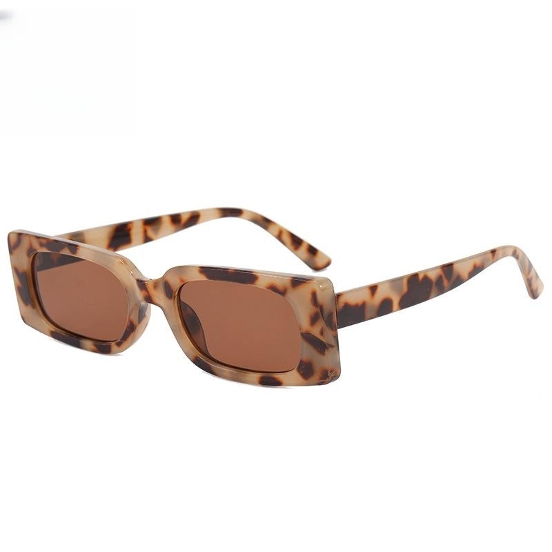 Women's Leopard Print Rectangular Sunglasses for Small Faces - Retro 2024 Style, High-End European American Fashion
