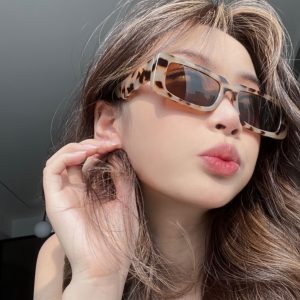 Women's Leopard Print Rectangular Sunglasses for Small Faces - Retro 2024 Style, High-End European American Fashion