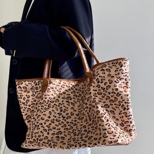 Women's Leopard Print Retro Tote Bag - Trendy Large Capacity Shoulder Handbag for 2025 Fashion