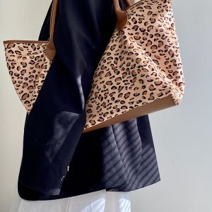 Women's Leopard Print Retro Tote Bag - Trendy Large Capacity Shoulder Handbag for 2025 Fashion