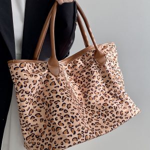 Women's Leopard Print Retro Tote Bag - Trendy Large Capacity Shoulder Handbag for 2025 Fashion