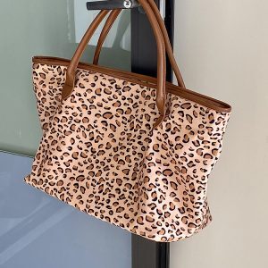 Women's Leopard Print Retro Tote Bag - Trendy Large Capacity Shoulder Handbag for 2025 Fashion