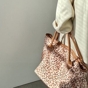 Women's Leopard Print Retro Tote Bag - Trendy Large Capacity Shoulder Handbag for 2025 Fashion