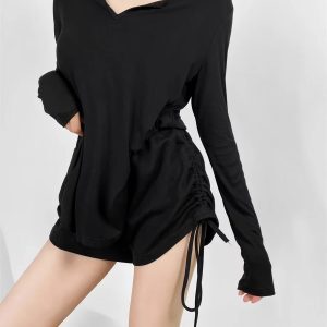 Women’s Long Sleeve V-Neck T-Shirt - Trendy Loose Fit Summer Sun Protection Top in Jazz Lazy Style