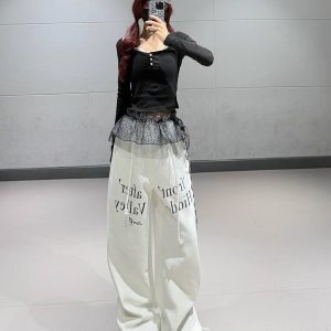 Women's Loose Jazz Dance Sweatpants with American-Style White Letters, Korean Ins Versatile Sports Pants