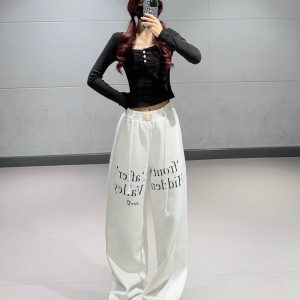 Women's Loose Jazz Dance Sweatpants with American-Style White Letters, Korean Ins Versatile Sports Pants