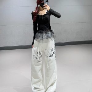 Women's Loose Jazz Dance Sweatpants with American-Style White Letters, Korean Ins Versatile Sports Pants