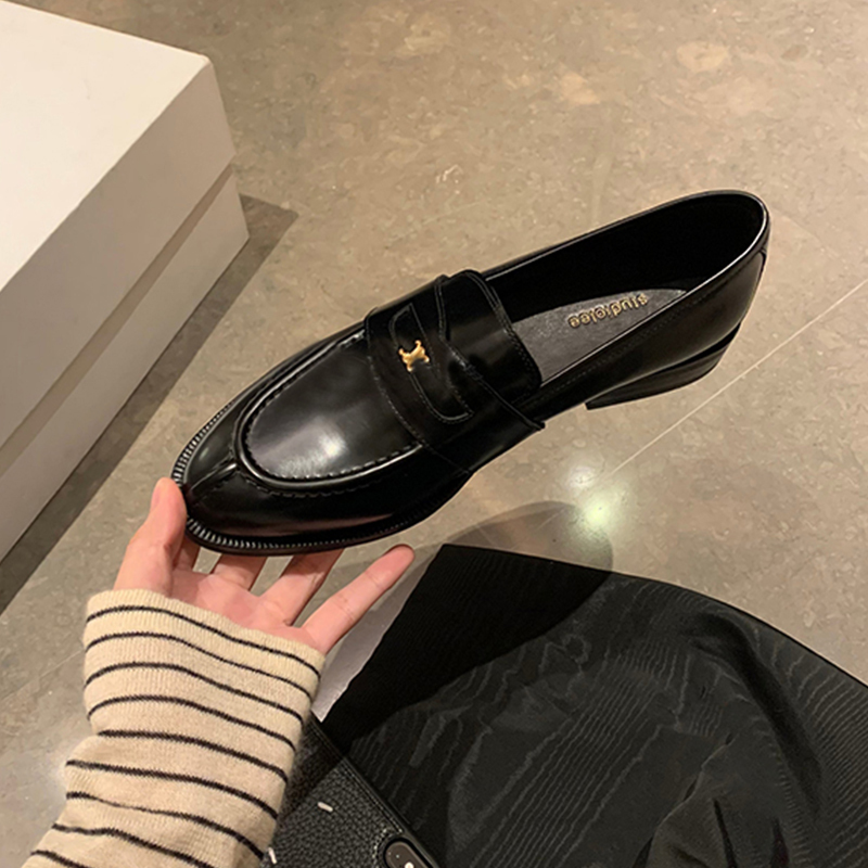 Women's Low-Heeled Chunky Retro Loafers in Leather - 2025 Arc de Triomphe Style, British-Inspired Slip-On Shoes