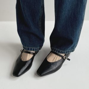 Women's Low-Heeled Square-Toe Slip-On Shoes with One-Strap Buckle - Versatile Comfort for Work and Commuting, All Season Style