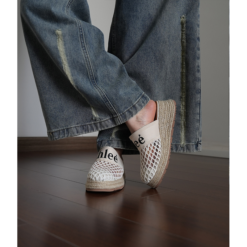 Women’s Mesh Toe Cap Slippers - Flat Thick-Soled, Height-Increasing, Simple Versatile Half-Drag Straw Woven Design