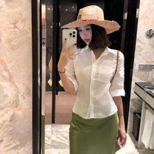 Women's Mid-Sleeve Natural Wrinkled Shirt with Waist Design - 2025 Summer Style, Trendy and Chic Top for Effortless Fashion
