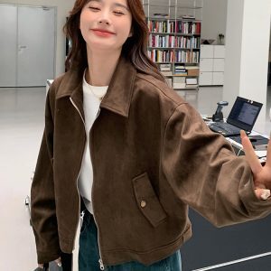Women's Mila Short Suede Jacket - Vintage American Chic, Cool Leather Style for Spring and Autumn