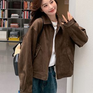 Women's Mila Short Suede Jacket - Vintage American Chic, Cool Leather Style for Spring and Autumn