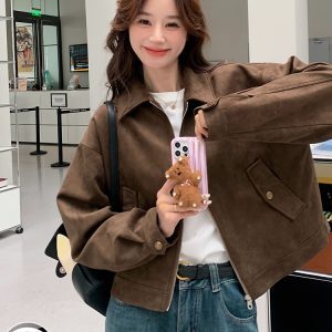 Women's Mila Short Suede Jacket - Vintage American Chic, Cool Leather Style for Spring and Autumn
