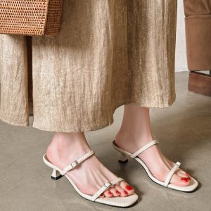 Women's Minimalist Snake Print Sandals - Open-Toe Square Head, Thin Straps, Mid-Heel, Perfect for Summer Outfits and Skirts
