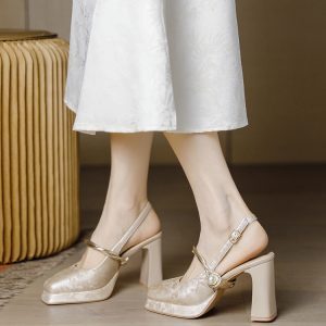 Women's National Style Chunky Heel Mary Jane Shoes, Waterproof Platform Closed-Toe Sandals, Summer Fashion
