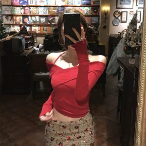 Women's Off-Shoulder Halter Neck Knitted Sweater - Slim Fit Autumn Winter Style, Chic Casual Knit Top