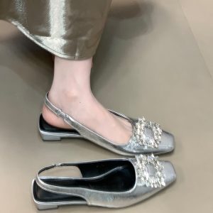 Women's Open-Toe Chunky Heels Sandals with Rhinestones, Elegant Backless Design for Skirts, 2025 Trendy French Style