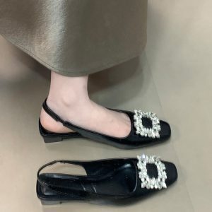 Women's Open-Toe Chunky Heels Sandals with Rhinestones, Elegant Backless Design for Skirts, 2025 Trendy French Style