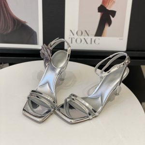 Women's Open-Toe Square-Toed Sandals, Summer 2025 Style, Single Strap Thin High Heels, Perfect for Skirts, Chic European & American Design