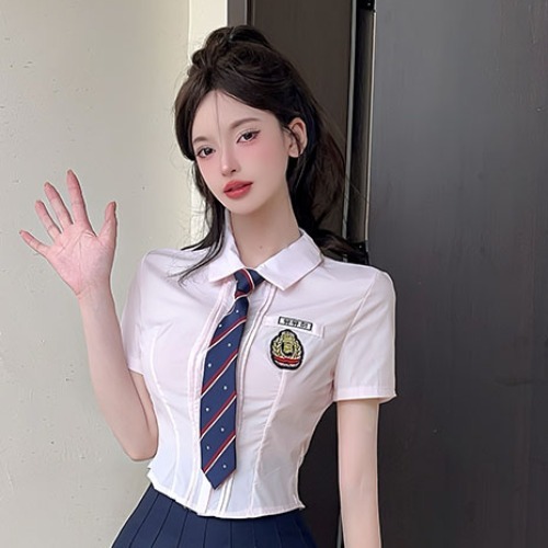 Women's Pink Pleated Skirt & Waist-Tight Short Shirt Uniform for Beauty Salon Spa Foot Massage Therapists - Stylish & Professional