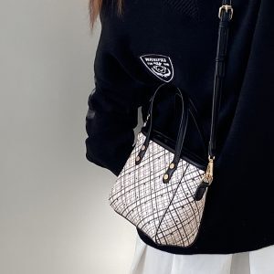 Women's Plaid Vegetable Basket Handbag - Versatile Crossbody Shoulder Bag for 2025 Niche Design