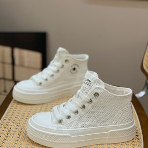 Women's Platform High-Top Sneakers, Trendy Lace-Up Casual Shoes for Summer 2025, Breathable White Design