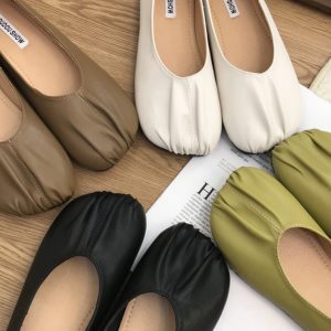 Women's Pleated Flat Loafers - 2025 Korean Style Grandma Shoes, Versatile Shallow Mouth Bean Shoes for Everyday Wear