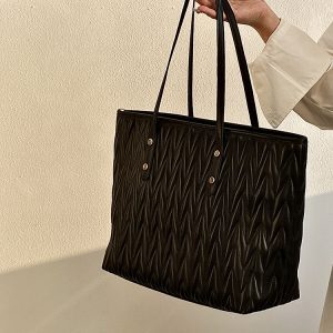 Women's Pleated Shoulder Tote Bag - Large Capacity Commuter Handbag for Spring Summer 2025 - Trendy Niche Design