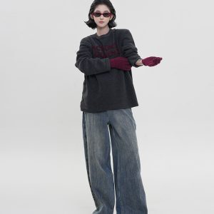 Women's Printed Fleece Round Neck Long Sleeve T-Shirt - Winter Korean Style Versatile Loose Warm Base Layer Top