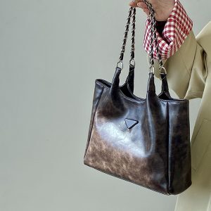 Women's Retro Chain Tote Bag - Large Capacity Handheld & Shoulder Bag for Spring/Summer Commuting