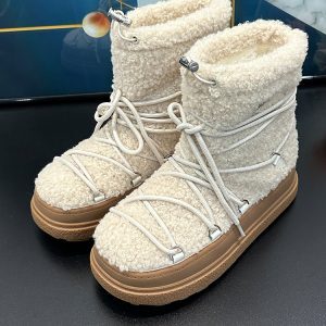 Women's Retro Furry Snow Boots 2024 - Warm Mid-Calf Round Toe Flat Cotton Winter Boots