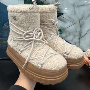 Women's Retro Furry Snow Boots 2024 - Warm Mid-Calf Round Toe Flat Cotton Winter Boots