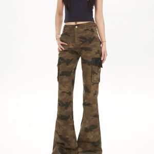 Women's Retro High Street Camouflage Cargo Pants - Slim Fit, Slightly Flared, Trendy Spring Autumn Style