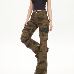 Women's Retro High Street Camouflage Cargo Pants - Slim Fit, Slightly Flared, Trendy Spring Autumn Style