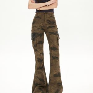 Women's Retro High Street Camouflage Cargo Pants - Slim Fit, Slightly Flared, Trendy Spring Autumn Style