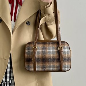Women's Retro Plaid Shoulder Tote Bag - Large Capacity Underarm Bag for Spring and Summer 2025