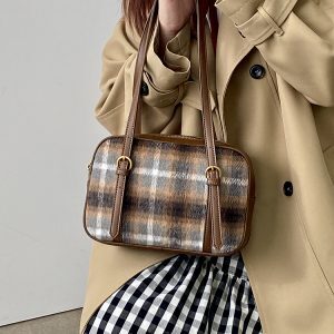 Women's Retro Plaid Shoulder Tote Bag - Large Capacity Underarm Bag for Spring and Summer 2025