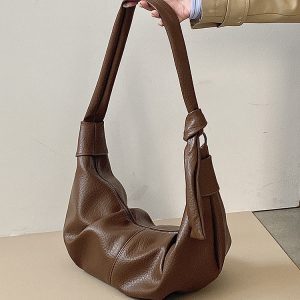 Women's Retro Soft Leather Wrinkled Dumpling Bag - Lazy Style Shoulder Crossbody Bag for 2025 Fashion