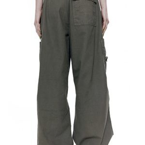 Women’s Retro Style Casual Cargo Pants with Drawstring Waist - Loose Fit Solid Color Pocket Trousers for Versatile Everyday Wear