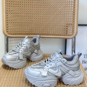 Women’s Retro Thick-Soled Dad Shoes - 6cm Small Size, Breathable Mesh, Genuine Leather, 2025 Spring Casual Sports Footwear
