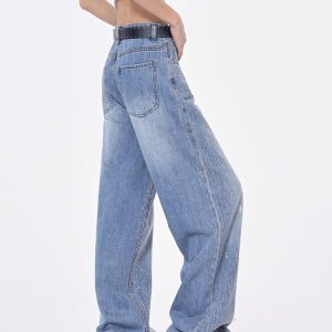 Women's Rhinestone Design Sparkling Diamond Bling Jeans - Summer Slim Wide-Leg Straight Pants, Y2K Fashion