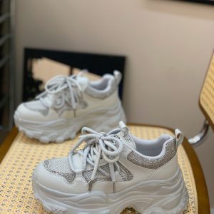 Women's Rhinestone-Embellished Dad Shoes, Lightweight Thick-Soled Casual Sneakers, Breathable Mesh for Summer 2025 Style