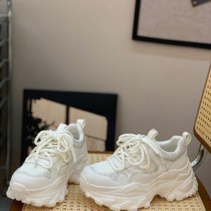 Women's Rhinestone-Embellished Dad Shoes, Lightweight Thick-Soled Casual Sneakers, Breathable Mesh for Summer 2025 Style
