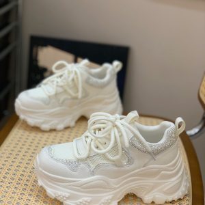 Women's Rhinestone-Embellished Dad Shoes, Lightweight Thick-Soled Casual Sneakers, Breathable Mesh for Summer 2025 Style