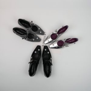 Women's Rhinestone Flower Flat Shoes - Silver Mary Jane Style with Hidden Height Increase, Small Square Toe, Fashionable Design